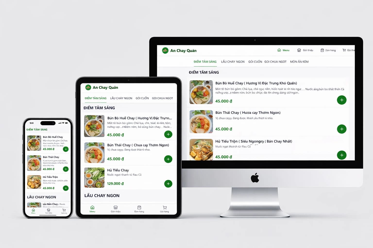 Giao diện quản lý menu