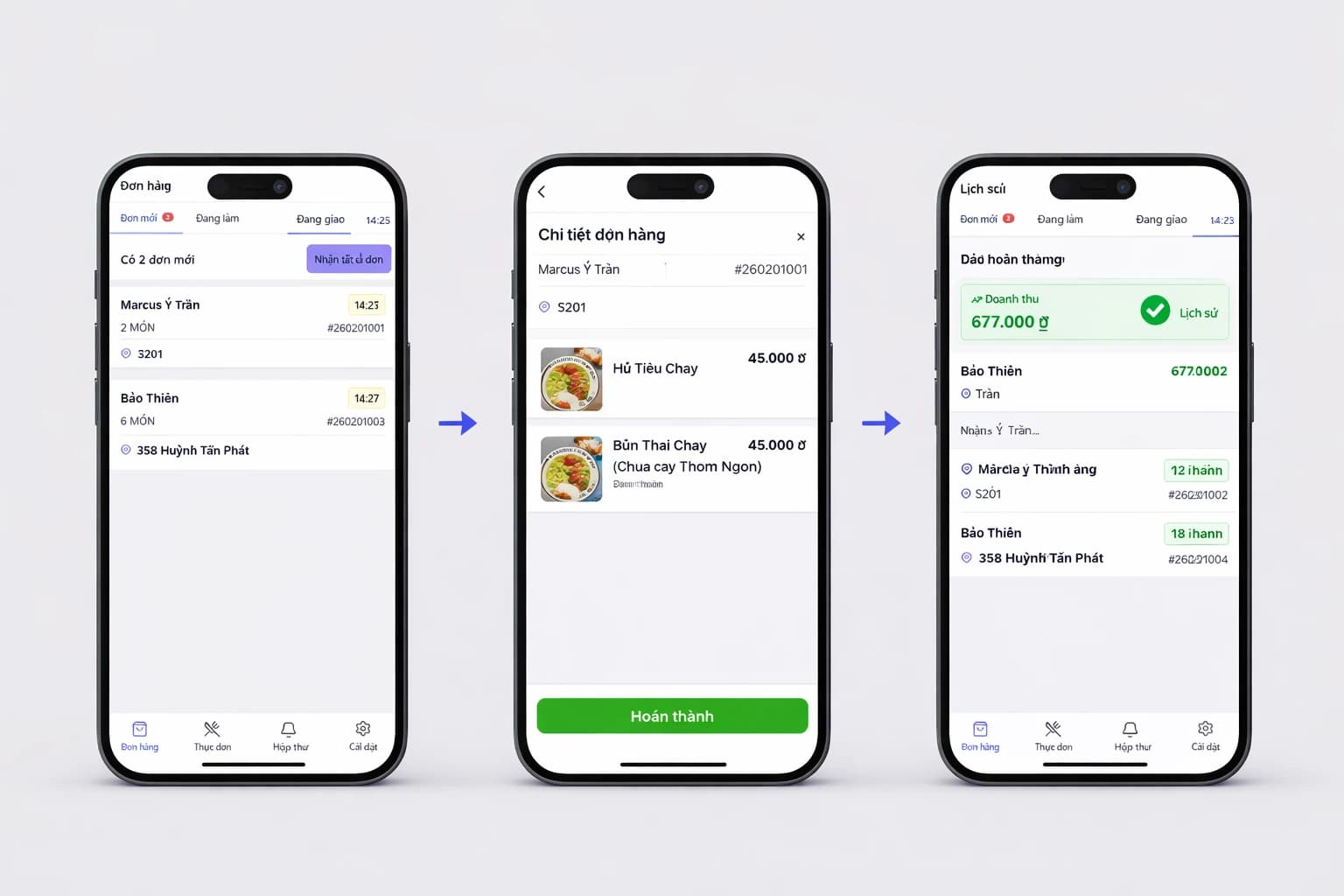 Giao diện quản lý đơn hàng